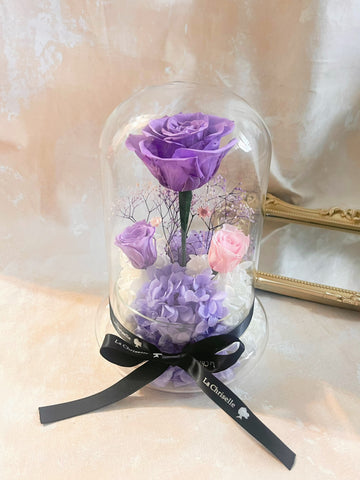 紫玫瑰花園保鮮花禮 永生花 玻璃罩 花瓶 擺設  Best Seller La Romance in Purple Preserved Flowers