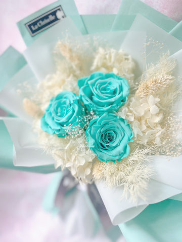 Tiffany Blue 三枝保鮮瑰花束 永生花  Tiffany Blue color Preserved Rose Bouquet