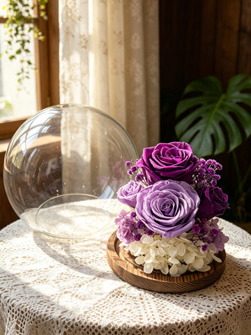 永恆戀人之水晶球 保鮮花 永生花 玻璃罩 花瓶 擺設 Forever  Lovers Preserved Flowers