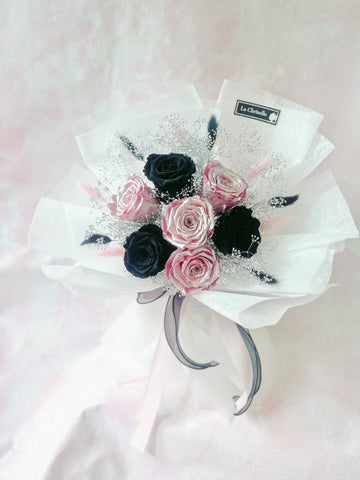 BlackPink -7枝黑色粉紅色保鮮玫瑰花束 永生花 Black Pink Preserved Roses Bouquet