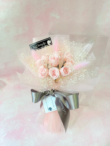 *迷你*版天長地久9枝粉紅色保鮮玫瑰花永生花束  Le Petit Forever Love pink Preserved Rose Flower Bouquet