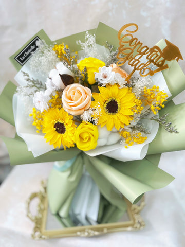 (番梘花）畢業花束系列—綠茶 太陽花 乾燥花束 向日葵