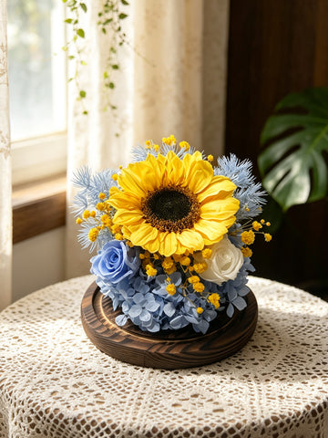 陽光希望 水晶球 太陽花 向日葵 保鮮花 永生花 玻璃罩 花瓶 擺設  Sun Flower Crystal Ball  Preserved Flowers