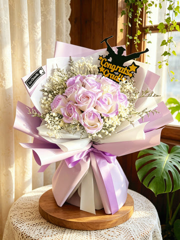 (番梘花）紫仙子 漸變紫畢業玫瑰花 乾燥花束 生日花束 畢業花束系列
