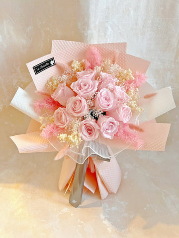 (情人節預訂) 甜美 11 枝粉紅色保鮮玫瑰花束｜保鮮花 永生花生日花束 11 Pink Rose Preserved Flower Bouquet