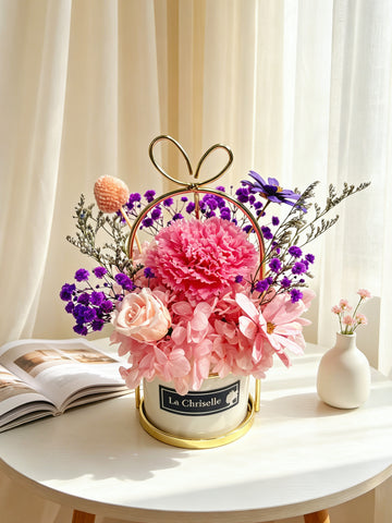 母親節花禮生日花-粉紅色康乃馨保鮮花 永生花 瓶 Pink  Preserved Flower vase