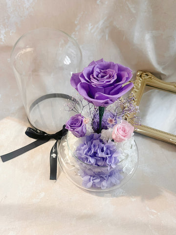紫玫瑰花園保鮮花禮 永生花 玻璃罩 花瓶 擺設  Best Seller La Romance in Purple Preserved Flowers