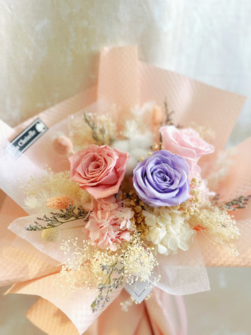 3 枝保鮮玫瑰花束｜保鮮花 永生花生日花束 pink red preserved flower bouquet