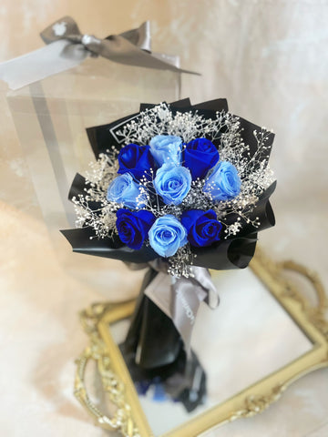 *迷你*版天長地久9枝藍色保鮮玫瑰花束  永生花 Le Petit Forever Love Preserved Blue Rose  Flower Bouquet