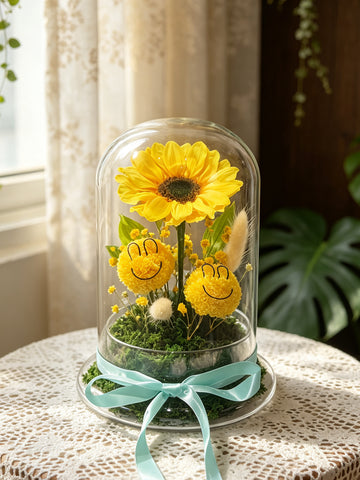 太陽下的笑臉 保鮮花禮  永生花 玻璃罩 花瓶 擺設  Happy Faces under  The Sun Preserved Flowers