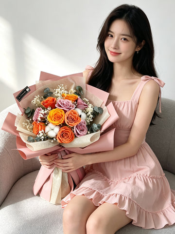 (番梘花）秋天的童話 番梘玫瑰花 乾燥花束  生日花束