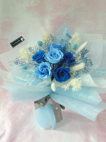 （情人節預訂）摯愛～6 枝保鮮玫瑰花 永生花 束  Forever  Love Preserved Blue Flower Bouquet