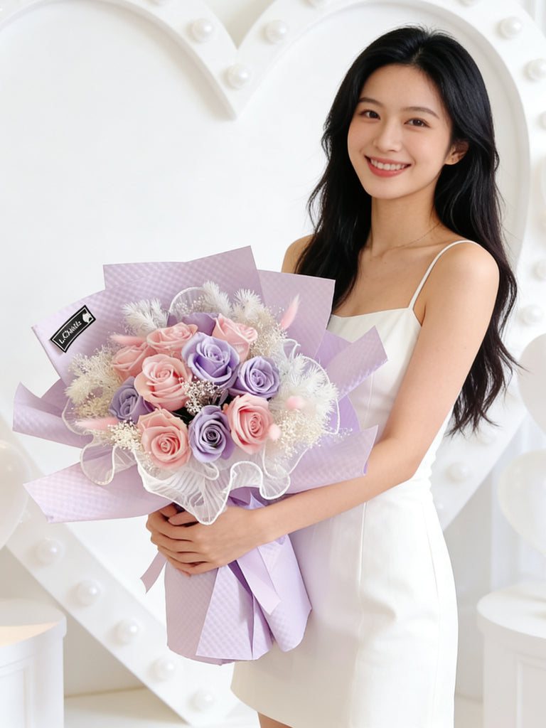 (情人節預訂)11 枝浪漫情人節 保鮮玫瑰花束｜保鮮花 永生花生日花束