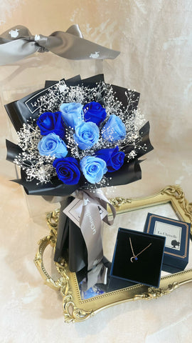 *迷你*版天長地久9枝藍色保鮮玫瑰花束  永生花 Le Petit Forever Love Preserved Blue Rose  Flower Bouquet