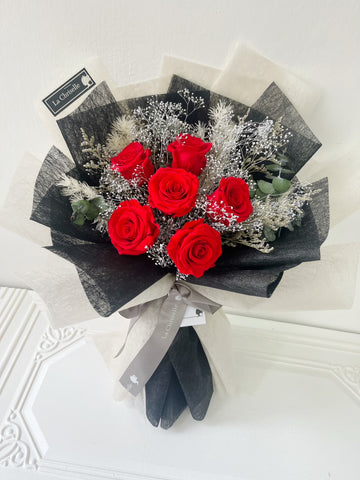 （情人節預訂）6 枝紅色保鮮玫瑰花束 Forever Love Preserved Rose  Flower Bouquet