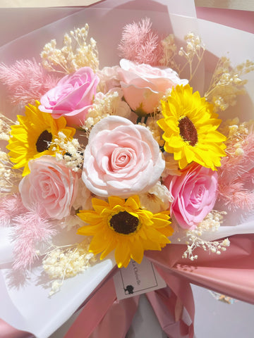 （番梘花）畢業花束系列— 畢業愉快 玫瑰花 太陽花 乾燥花束