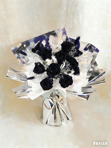 (情人節預訂)  高冷黑 11 枝保鮮玫瑰花束｜保鮮花 永生花生日花束 Black Preserved Flower Bouquet