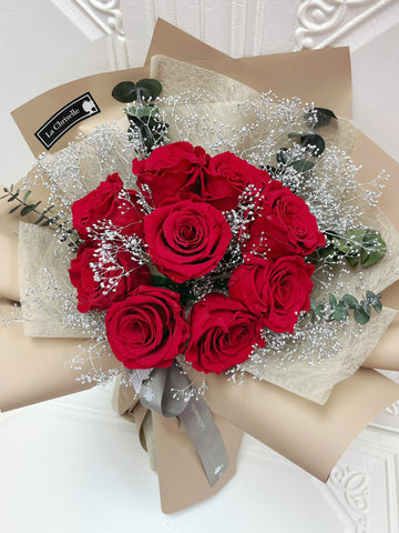 天長地久9枝紅色保鮮玫瑰花束 Forever Love Preserved Rose  Flower Bouquet