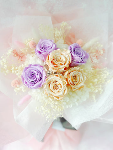 夢幻6枝香檳色 紫色保鮮玫瑰花束 永生花 Magical World Preserved Roses Bouquet