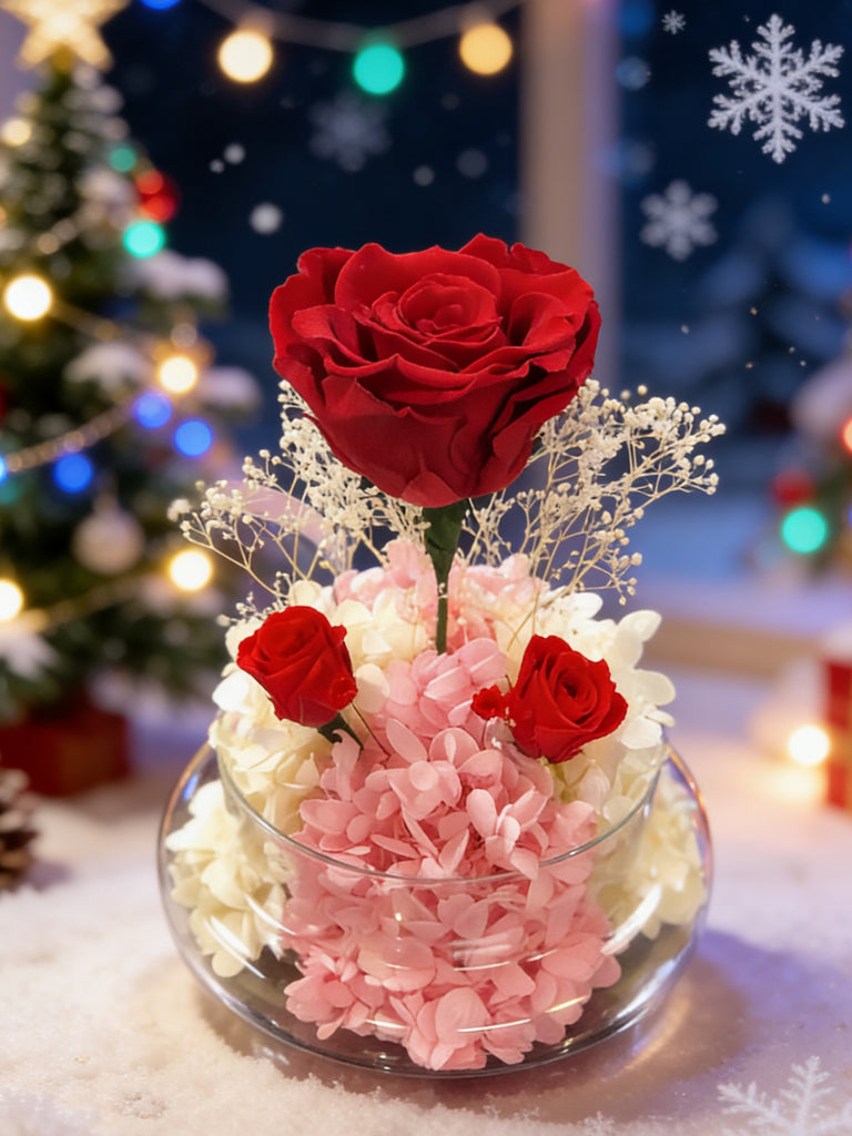 熱情玫瑰花園保鮮花禮 永生花 玻璃罩 花瓶 擺設  La Romance in Passion Red  Preserved Flowers