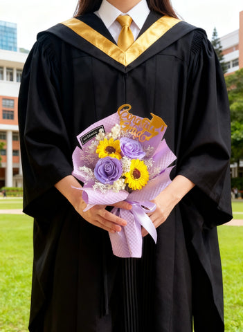 （番梘花) 小花束紫色-畢業花束系列—太陽花 玫瑰花 乾燥花束
