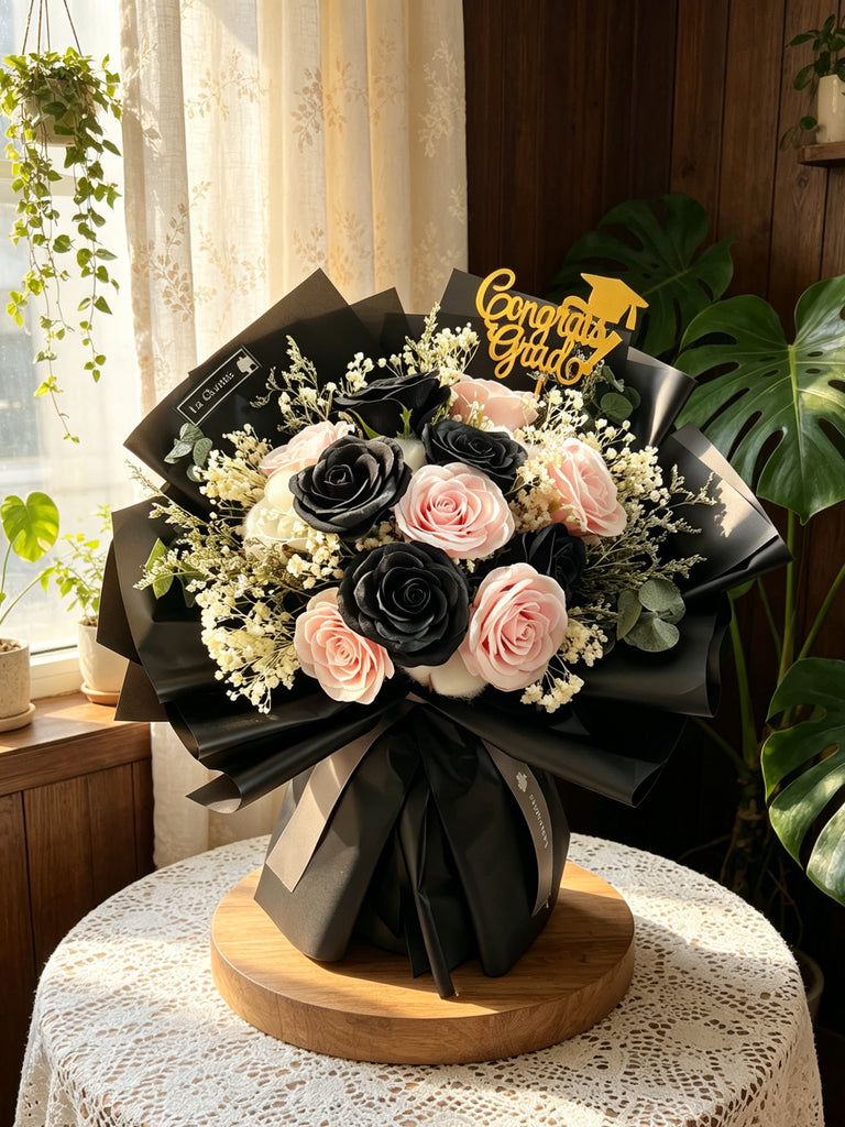 (番梘花）Black + Pink 番梘玫瑰花 乾燥花束  生日花束