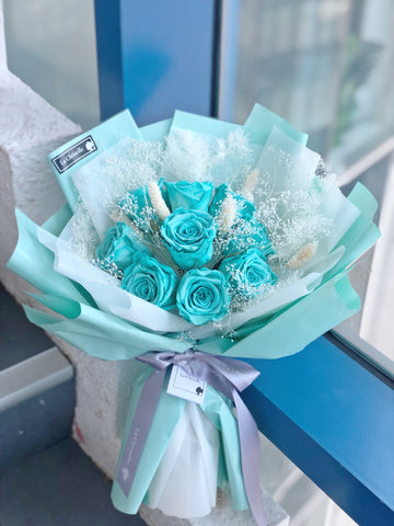 （情人節預訂）Tiffany Blue 天長地久9 枝，保鮮玫瑰花永生花束  生日求婚花束Tiffany Blue Forever Love Preserved Roses Bouquet