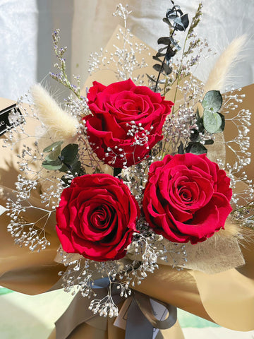 (情人節預訂）我愛你系列- 三枝紅保鮮玫瑰花束 永生花 I Love You Preserved Roses Bouquet