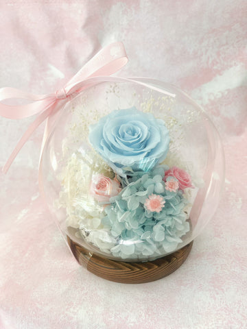 (情人節預訂) 藍天與白雲 水晶球保鮮花 Boule de Cristal Crystal Sky Blue Preserved Flowers