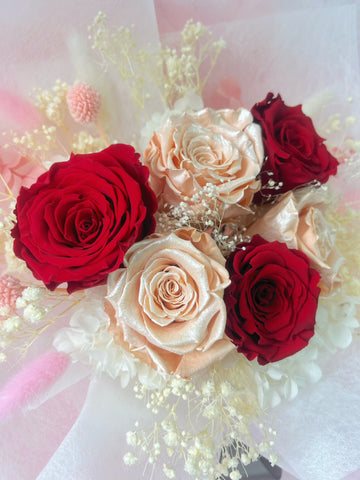 夢幻6枝香檳色紅色保鮮玫瑰花束 永生花 Magical World Preserved Roses Bouquet