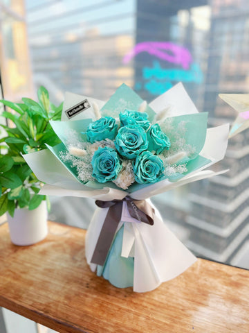 Tiffany Blue 天長地久6枝，保鮮玫瑰花永生花束  生日求婚花束Tiffany Blue Love Preserved Roses Bouquet