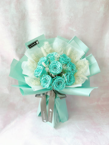 （314 白色情人節優惠） Tiffany Blue 天長地久9 枝保鮮玫瑰花永生花束  生日求婚花束Tiffany Blue Forever Love Preserved Roses Bouquet
