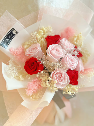 浪漫的一夜 10枝保鮮玫瑰花束｜保鮮花 永生花生日花束 pink red preserved flower bouquet