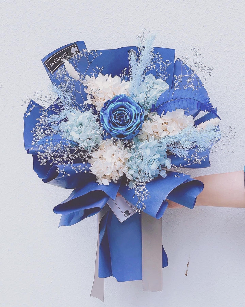 （情人節預訂）寶石藍保鮮玫瑰花束 永生花 Blue Preserved Rose Bouquet
