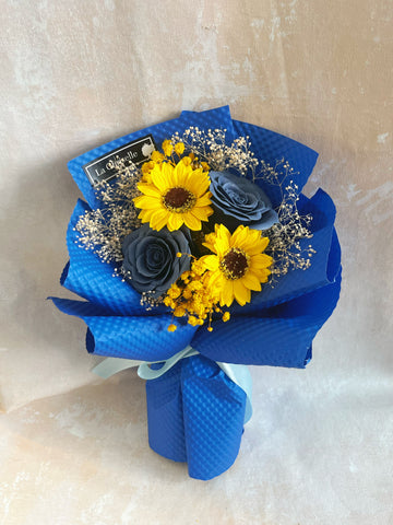 （番梘花) 小花束灰色-畢業花束系列—太陽花 玫瑰花 乾燥花束