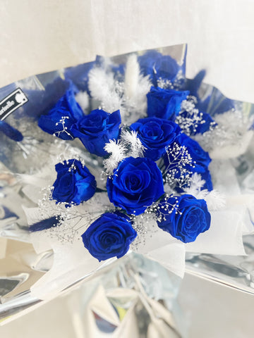 高貴寶藍1 1 枝保鮮玫瑰花束｜保鮮花 永生花生日花束 blue Preserved Flower Bouquet