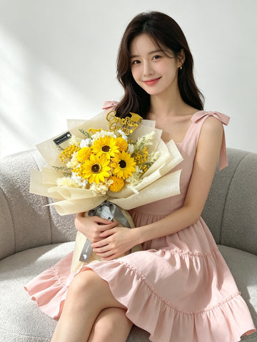 (番梘花) 畢業花束系列—美好前程 番梘太陽花 乾燥花束