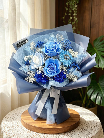 永生花浪漫藍調七夕 3 枝保鮮玫瑰花束 生日花束 Preserved Flower Bouquet