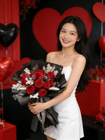 （情人節預訂) 熱吻 11枝紅保鮮玫瑰花束｜保鮮花 永生花生日花束 Pink Puple Preserved Flower Bouquet