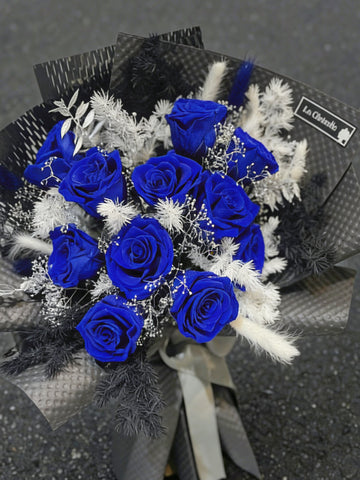 高貴美人 寶藍1 1 枝保鮮玫瑰花束｜保鮮花 永生花生日花束 blue Preserved Flower Bouquet