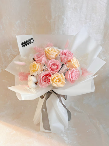 （情人節預訂）快樂愛情 9枝保鮮玫瑰花束｜保鮮花 永生花生日花束 9 purple  preserved rose bouquet