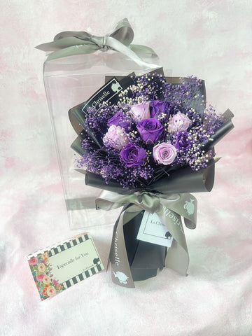 （情人節預訂) *迷你版*天長地久9枝紫色保鮮玫瑰花永生花束   Le Petit Forever Love Preserved Purple  Rose  Flower Bouquet