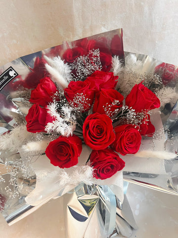 （情人節預訂) 熱情約會11枝紅保鮮玫瑰花束｜保鮮花 永生花生日花束 Pink Puple Preserved Flower Bouquet