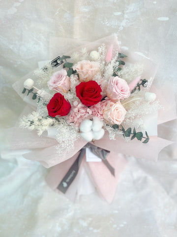 (情人節預訂）可愛情人6 枝粉紅/ 紅色保鮮玫瑰花束 Forever Love Preserved Rose  Flower Bouquet