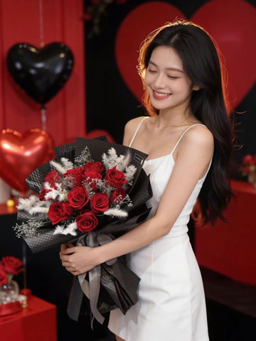 酒紅熱吻 11枝紅保鮮玫瑰花束｜保鮮花 永生花生日花束 Preserved Flower Bouquet