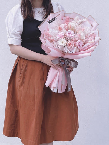 (情人節預訂）我的甜心 9枝三色保鮮玫瑰花 永生花 束  Forever Love Preserved Pink Rose  Flower Bouquet
