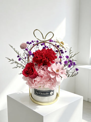 母親節花禮生日花-紅色康乃馨保鮮花 永生花 瓶 Red Preserved Flower vase