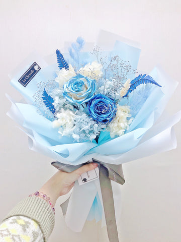 (情人節預訂）金屬系藍色玫瑰保鮮花束 永生花束Metallic Blue  tune Preserved Roses Bouquet