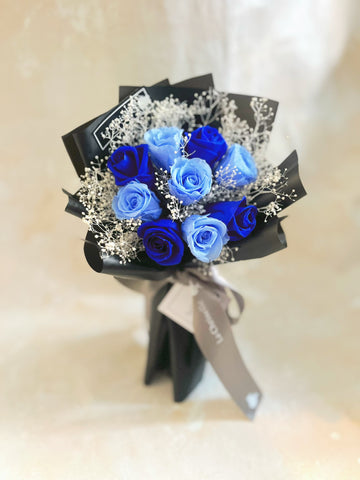 *迷你*版天長地久9枝藍色保鮮玫瑰花束  永生花 Le Petit Forever Love Preserved Blue Rose  Flower Bouquet