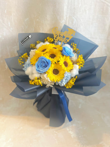 （番梘花）慶典 畢業花束系列—太陽花 玫瑰花 乾燥花束